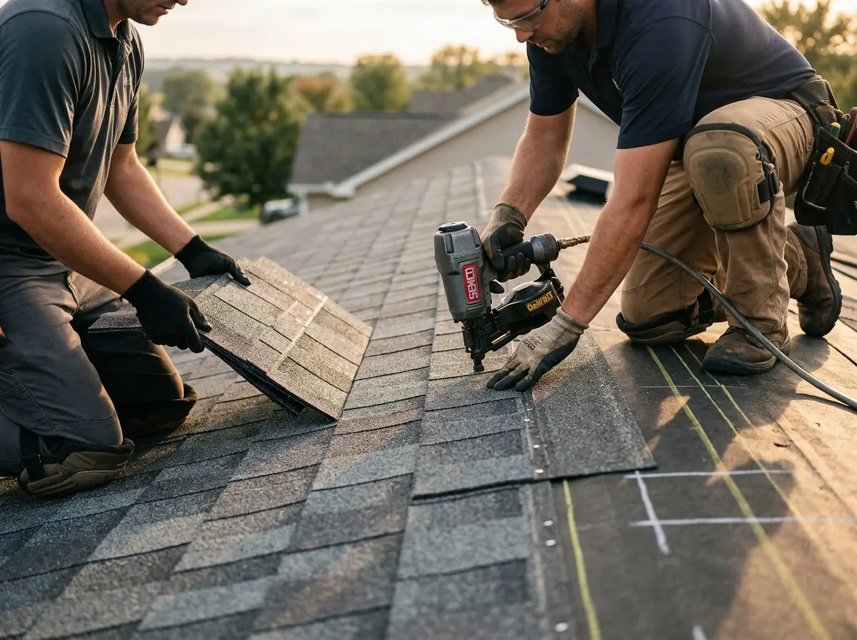 Professional roofer working on a residential roof in Loma Linda